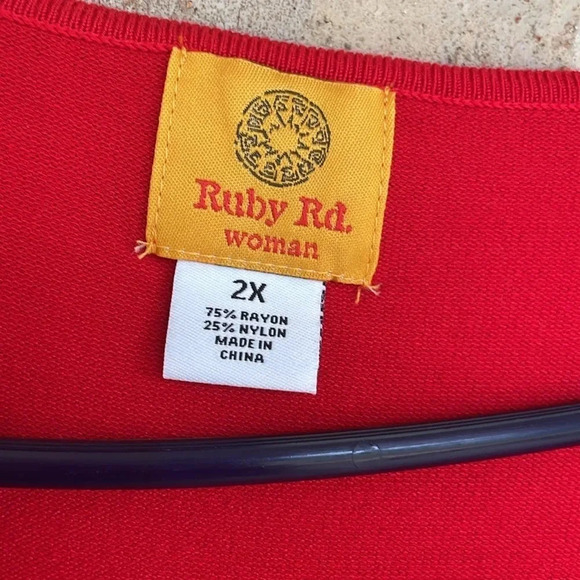 Ruby Road Red Rosette Sequin  Scoop Neck Sweater - Picture 7 of 9